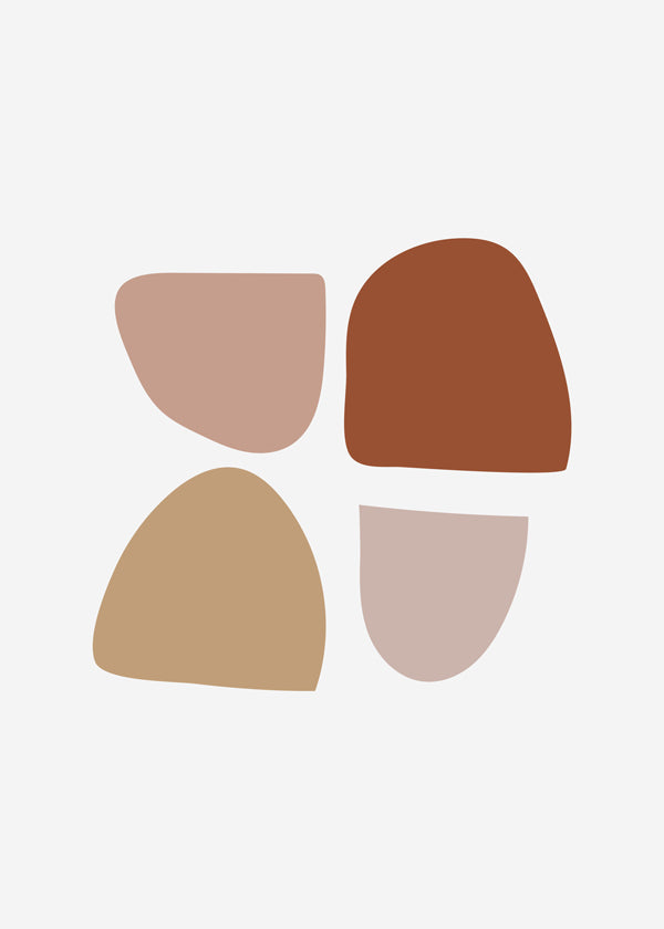 Minimalistisk plakat med organiske beige og terrakotta former