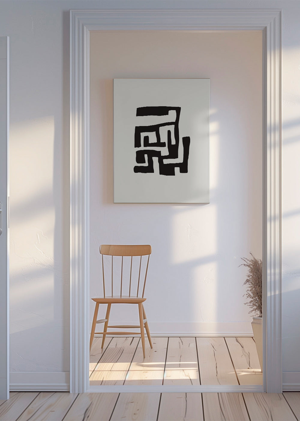Abstrakt maleri sort på beige baggrund