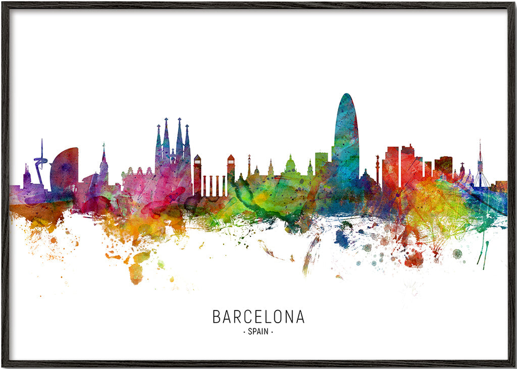Køkkenkunst: Barcelona skyline akvarel