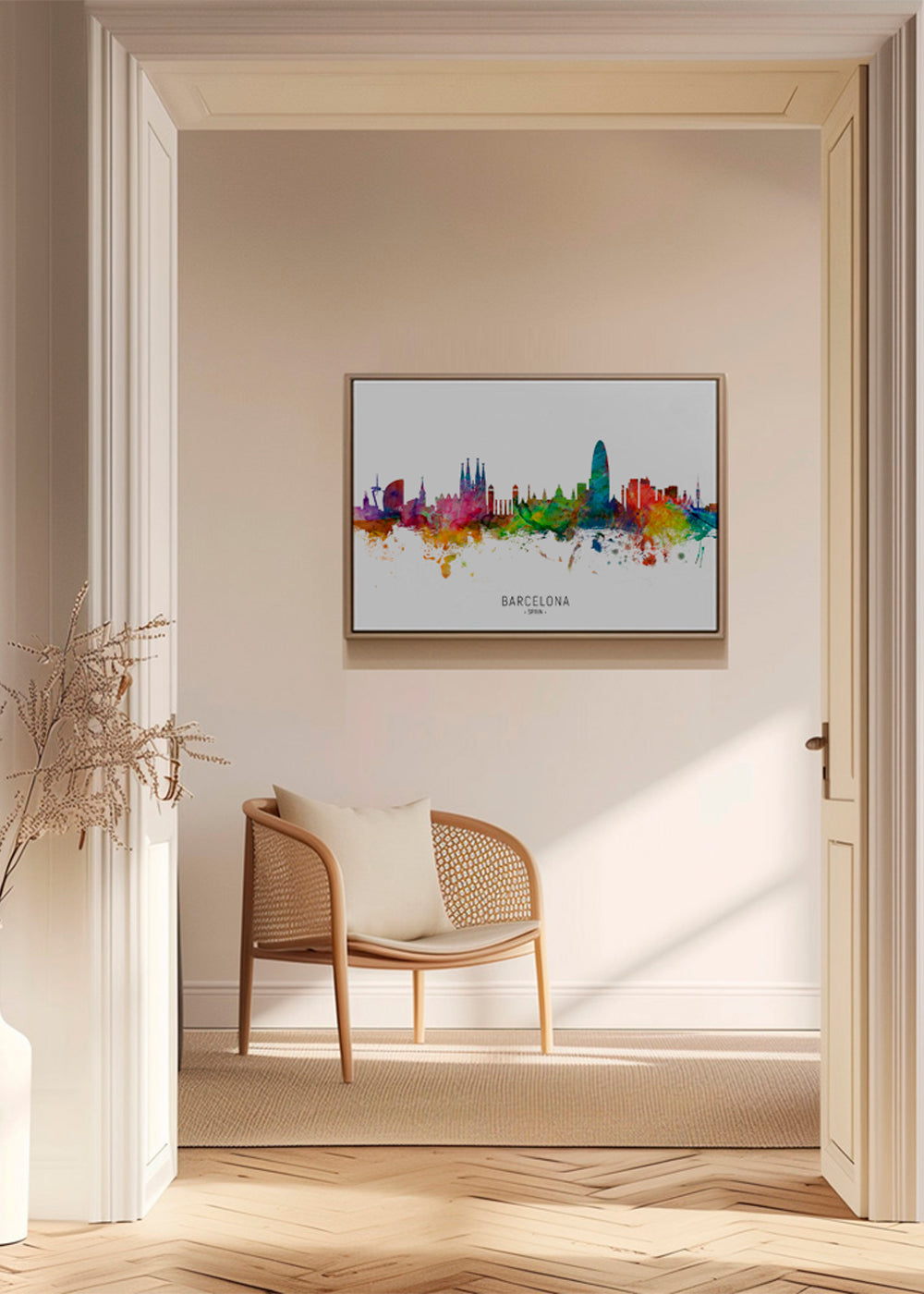 Køkkenkunst: Barcelona skyline akvarel
