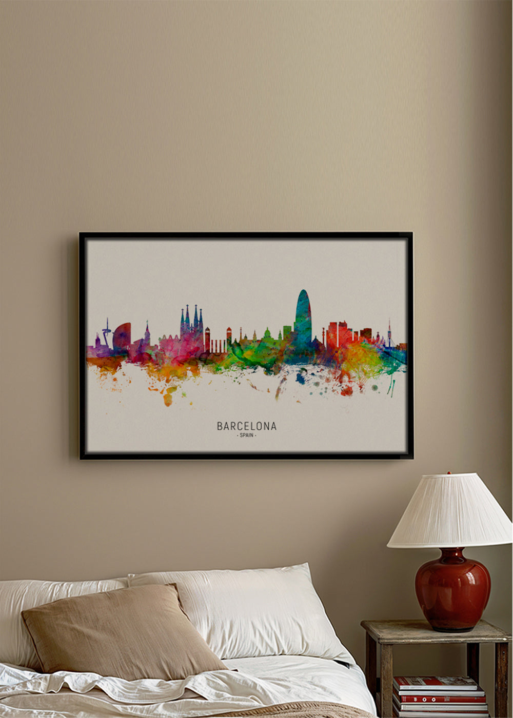 Køkkenkunst: Barcelona skyline akvarel