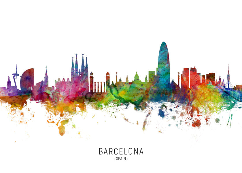 Køkkenkunst: Barcelona skyline akvarel