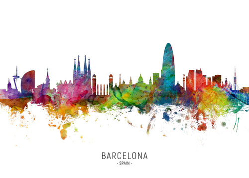 Køkkenkunst: Barcelona skyline akvarel