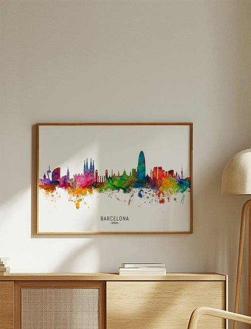 Køkkenkunst: Barcelona skyline akvarel