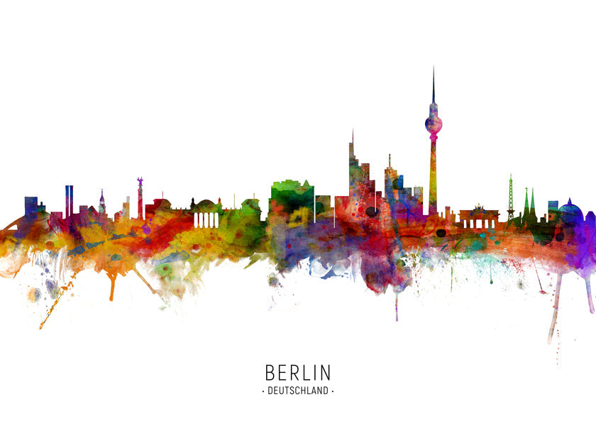 Rejseplakat Berlin skyline akvarel