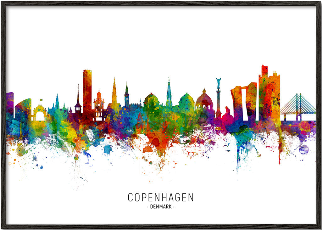 Køkkenkunst Københavns skyline akvarel