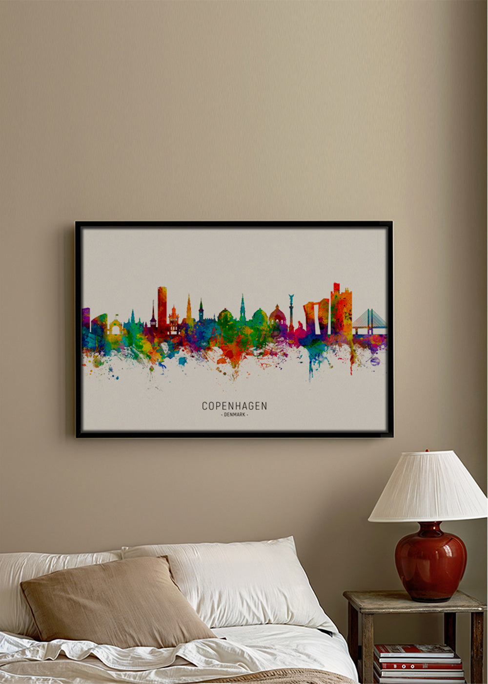 Køkkenkunst Københavns skyline akvarel