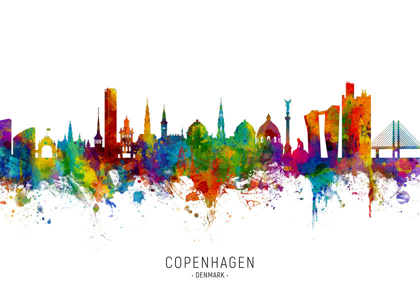 Køkkenkunst Københavns skyline akvarel