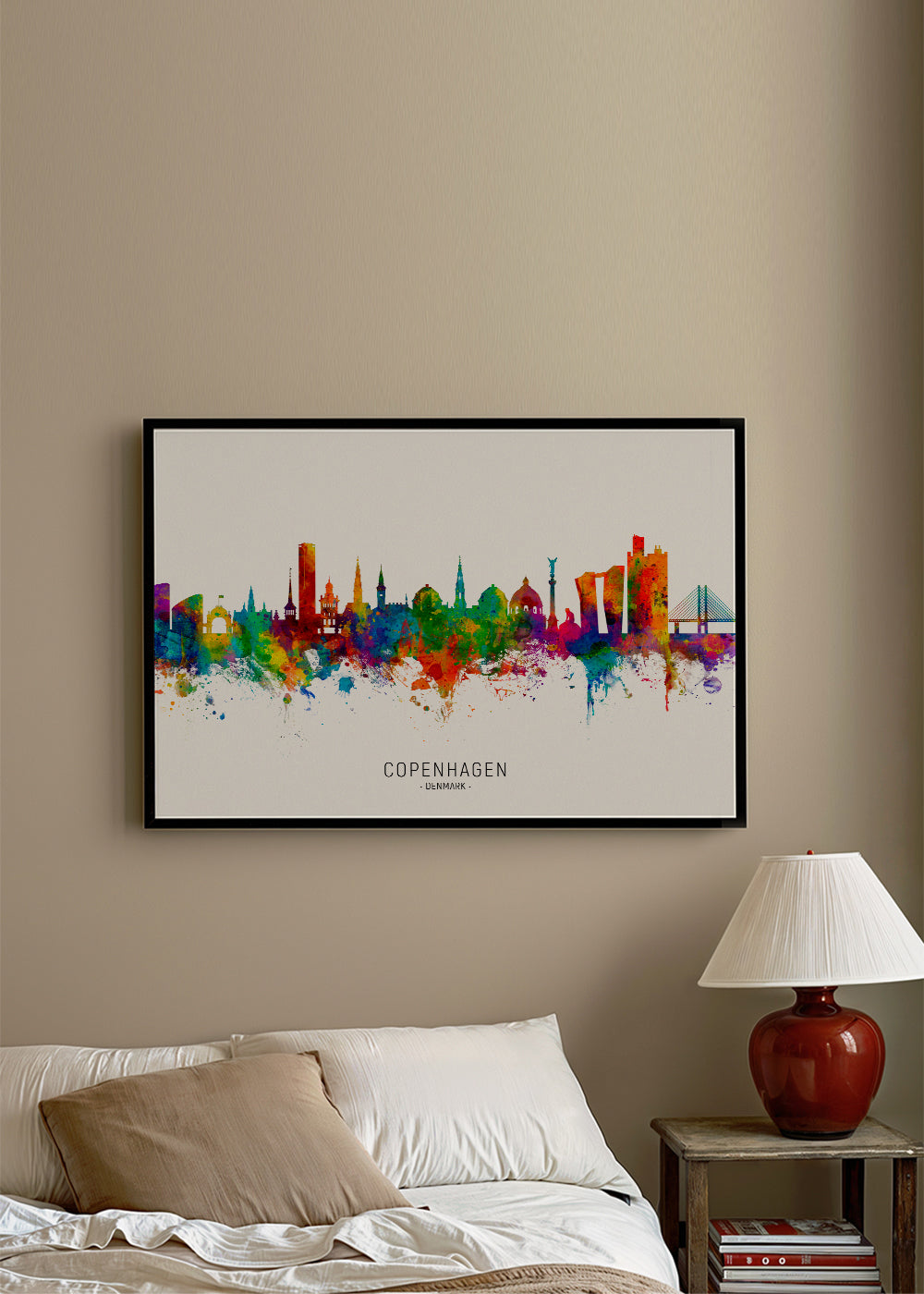 Køkkenkunst Københavns skyline akvarel
