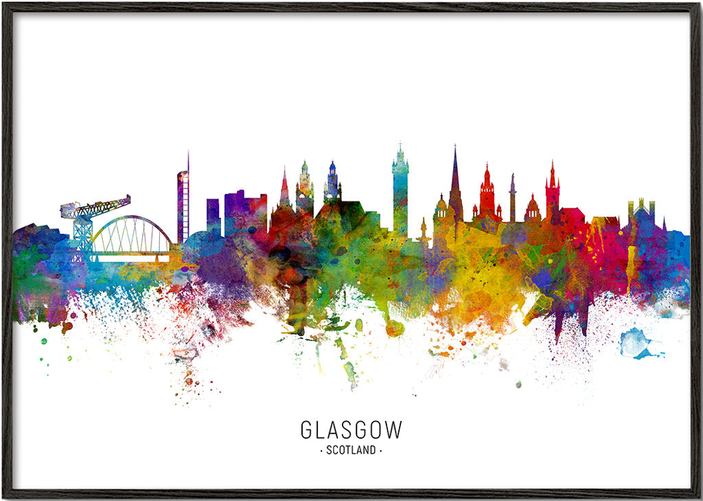 Rejseplakat Glasgow skyline akvarel