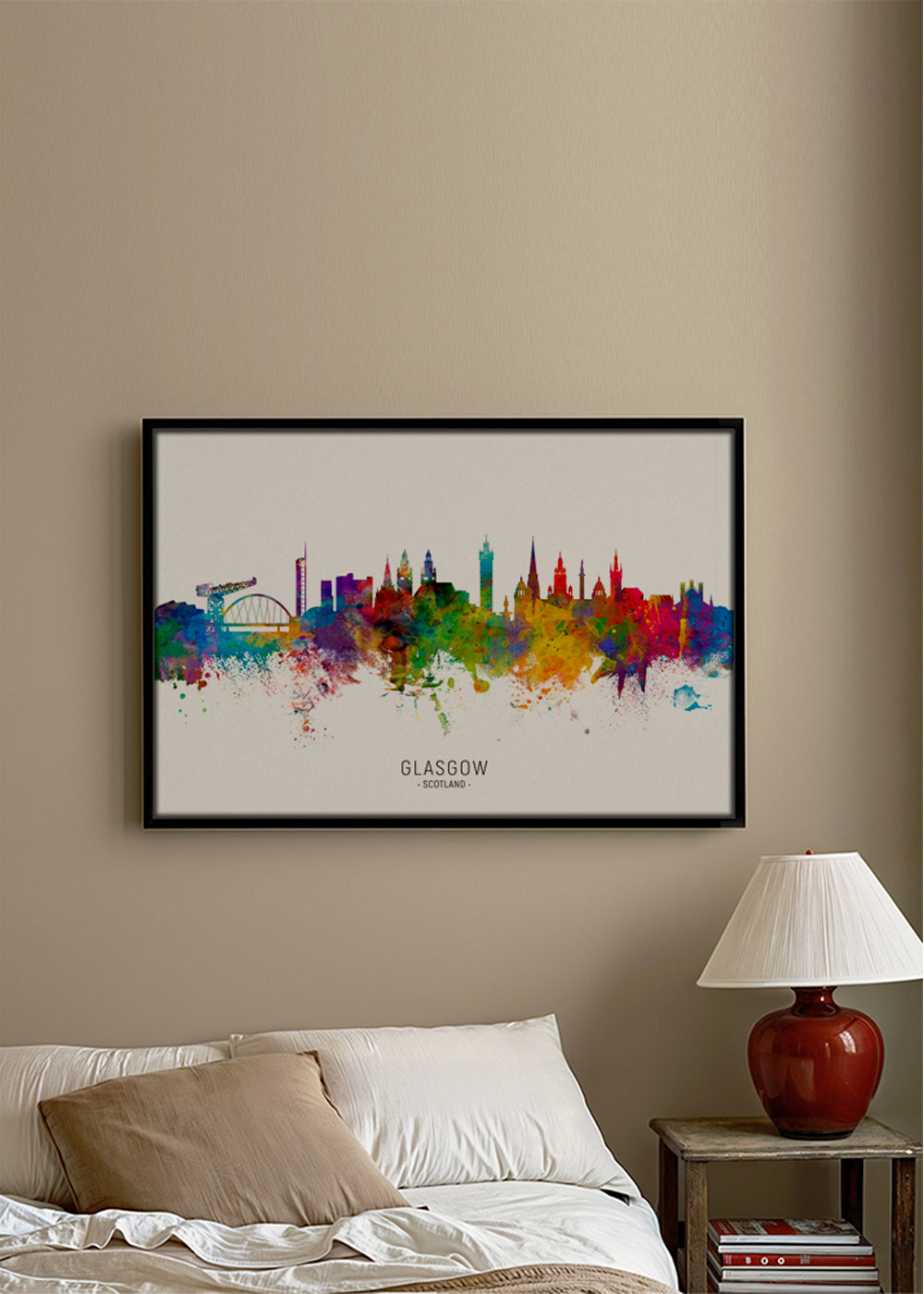 Rejseplakat Glasgow skyline akvarel