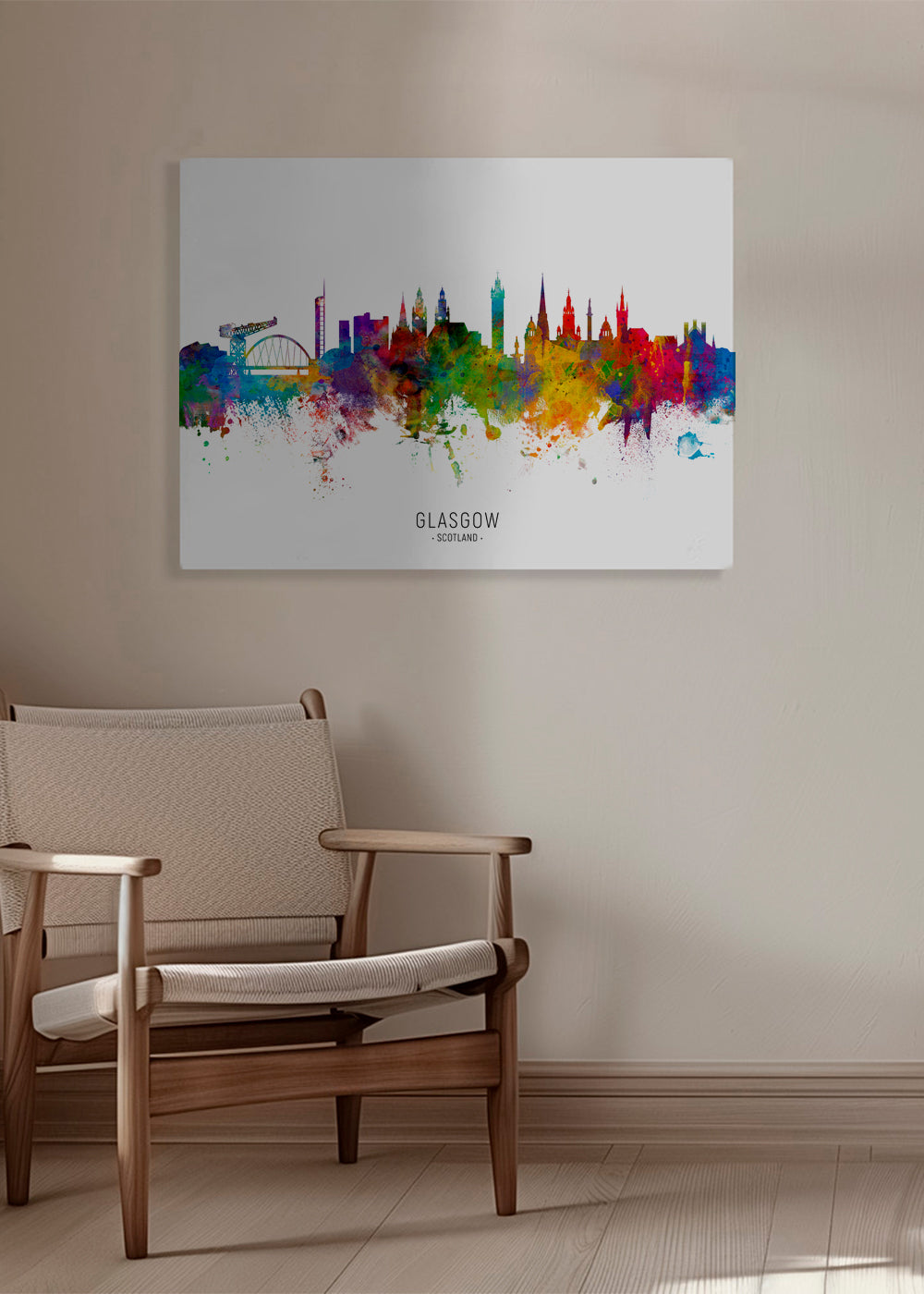 Rejseplakat Glasgow skyline akvarel