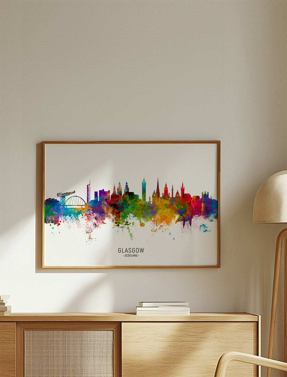 Rejseplakat Glasgow skyline akvarel