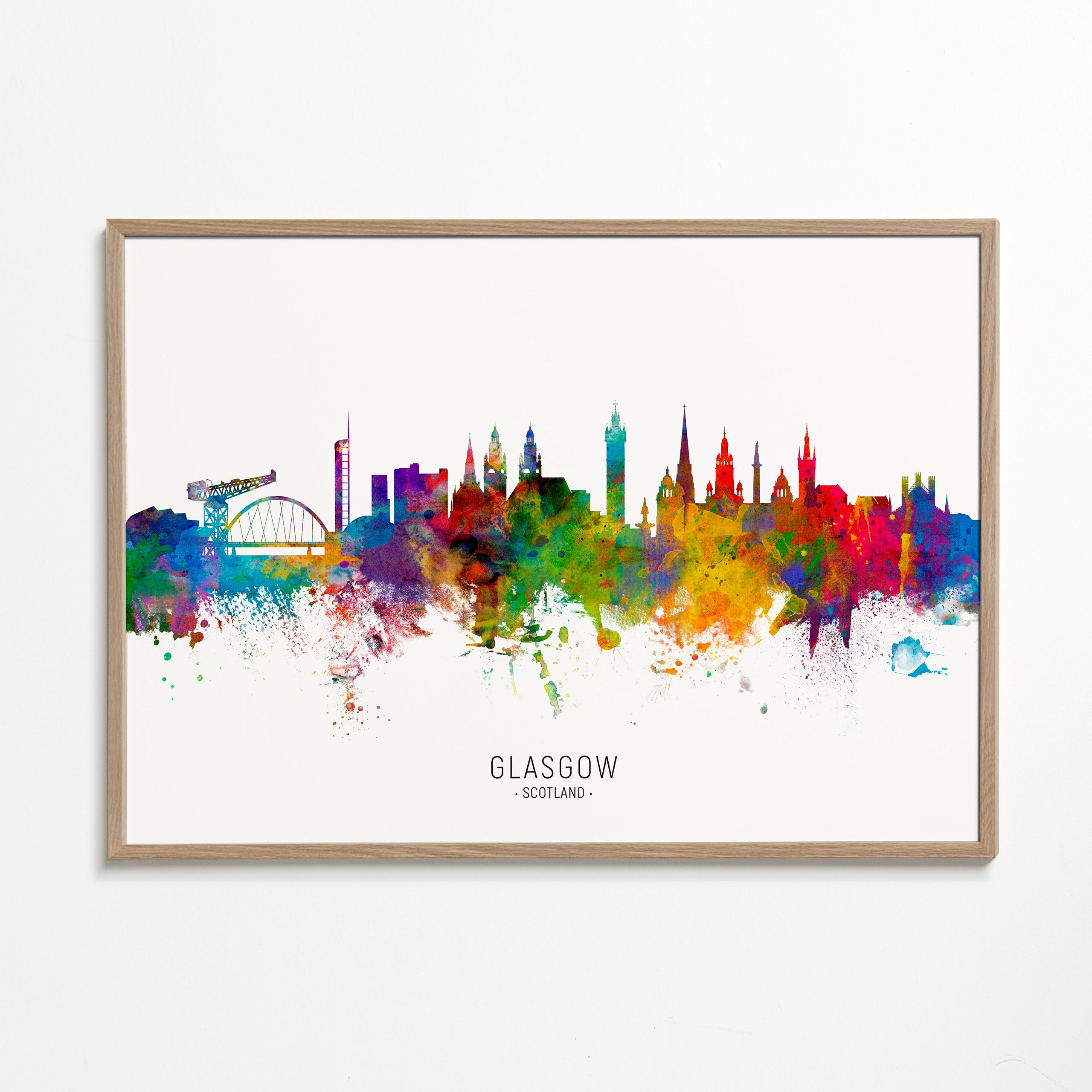 Rejseplakat Glasgow skyline akvarel