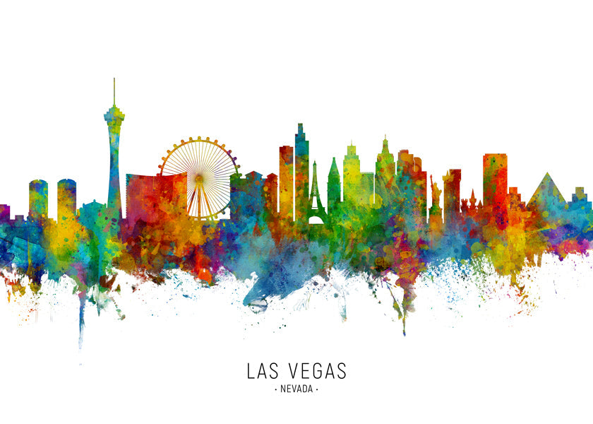 Las Vegas skyline akvarel byplakat