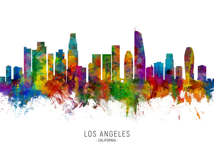 Rejseplakat: Los Angeles skyline i flere farver