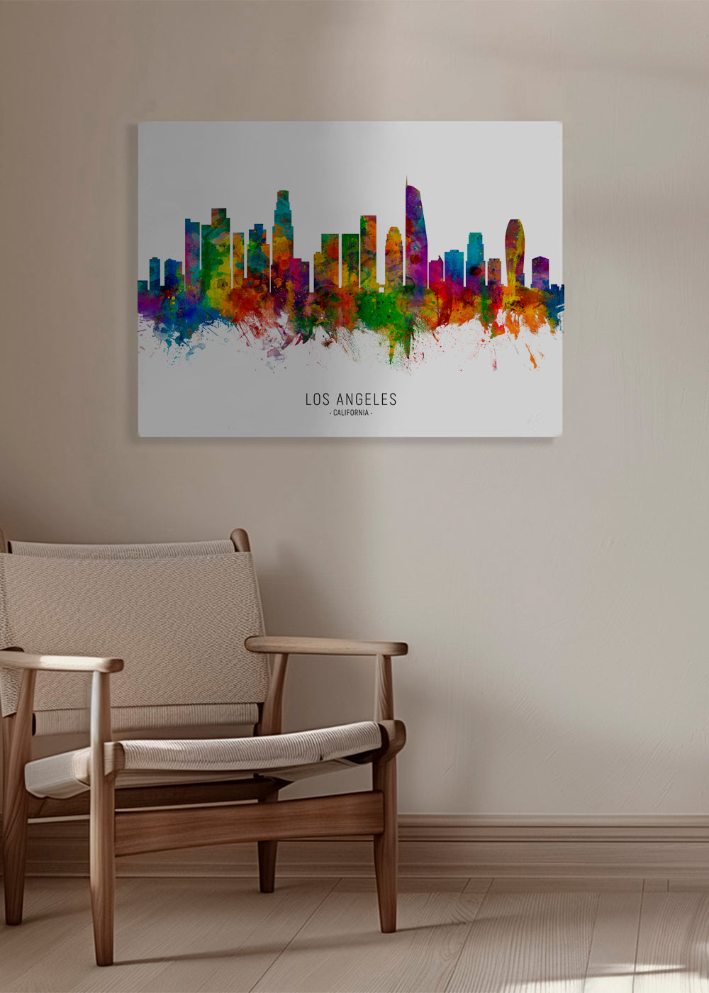 Rejseplakat: Los Angeles skyline i flere farver