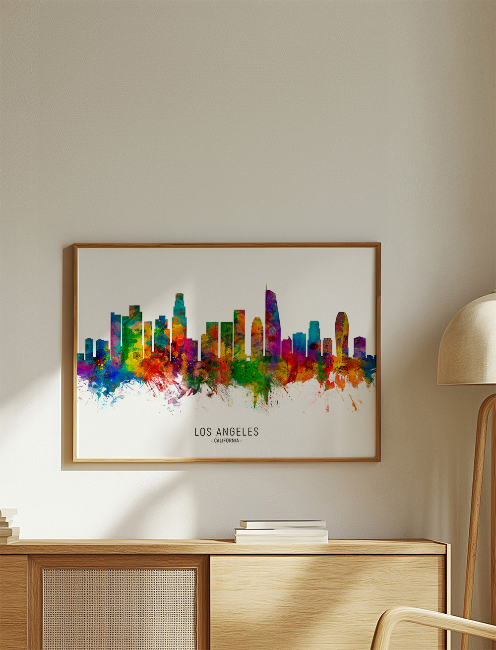 Rejseplakat: Los Angeles skyline i flere farver