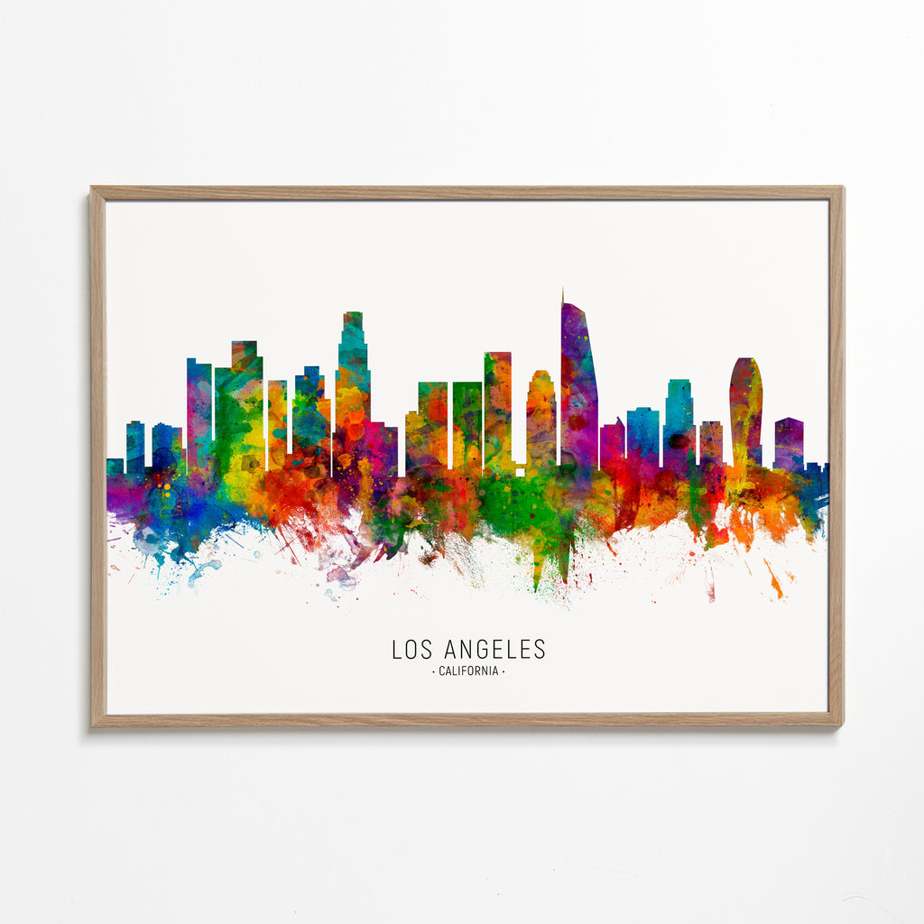 Rejseplakat: Los Angeles skyline i flere farver