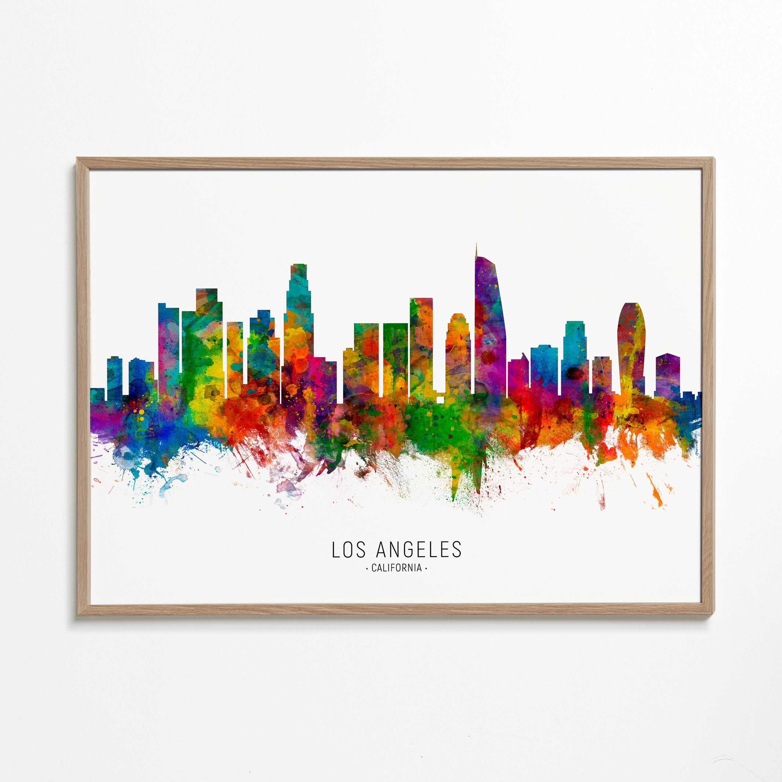Rejseplakat: Los Angeles skyline i flere farver