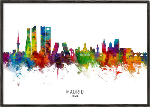 Rejseplakat: Madrid skyline akvarel i klare farver