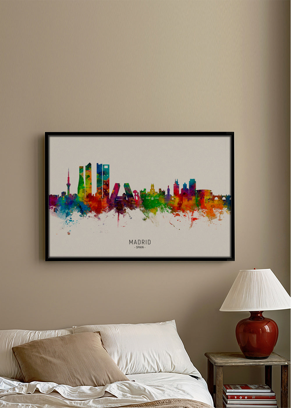 Rejseplakat: Madrid skyline akvarel i klare farver
