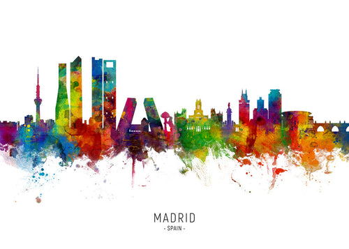 Rejseplakat: Madrid skyline akvarel i klare farver