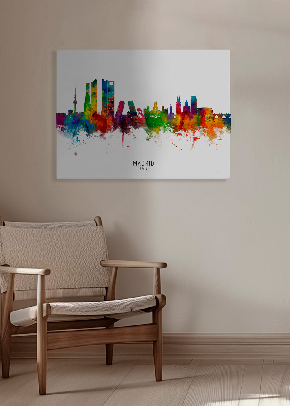 Rejseplakat: Madrid skyline akvarel i klare farver