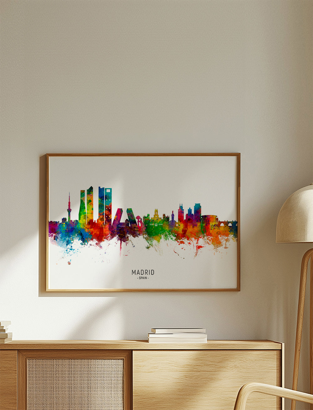 Rejseplakat: Madrid skyline akvarel i klare farver