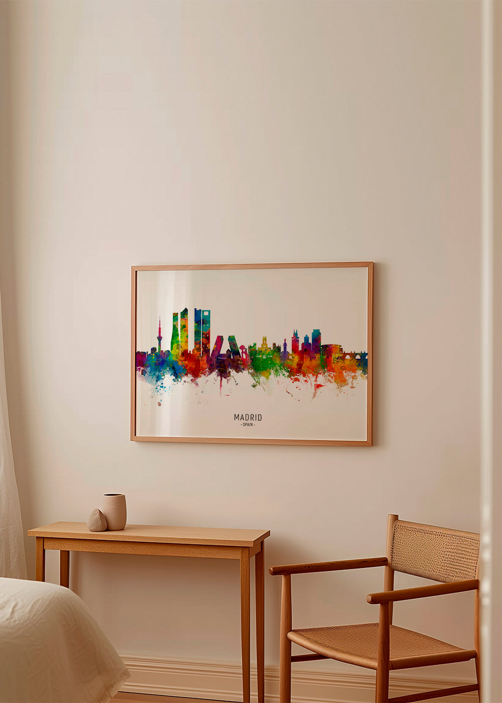 Rejseplakat: Madrid skyline akvarel i klare farver