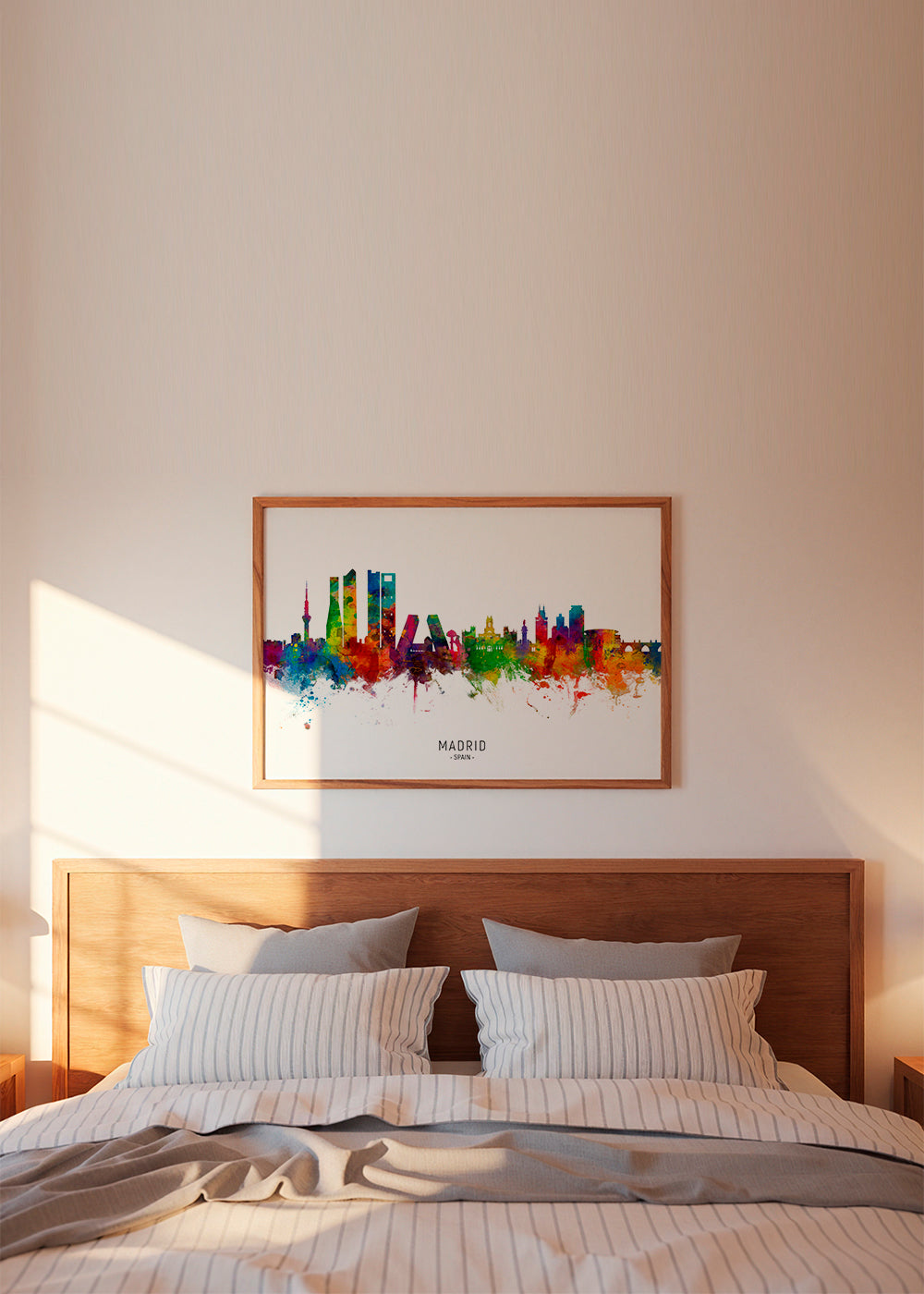Rejseplakat: Madrid skyline akvarel i klare farver
