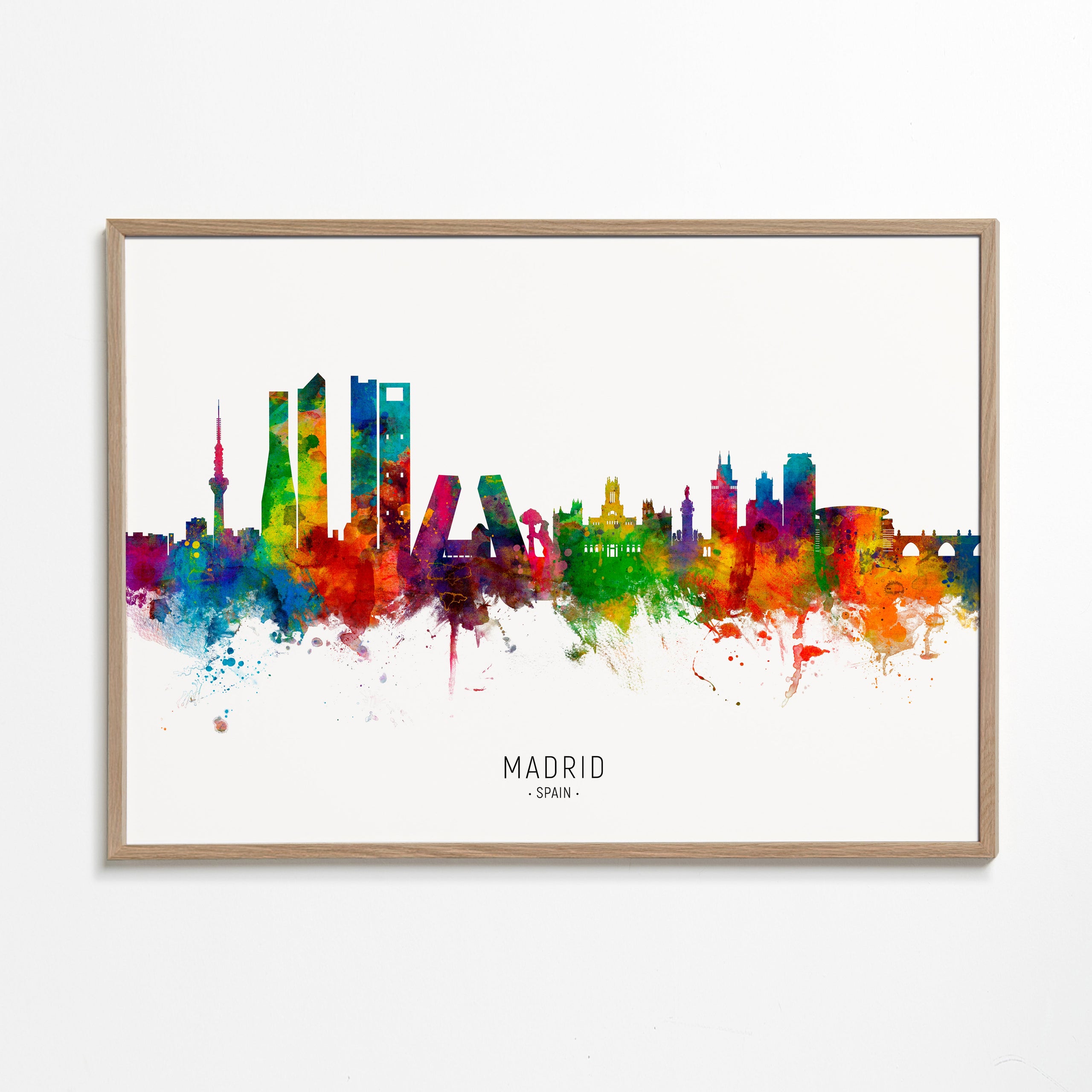 Rejseplakat: Madrid skyline akvarel i klare farver