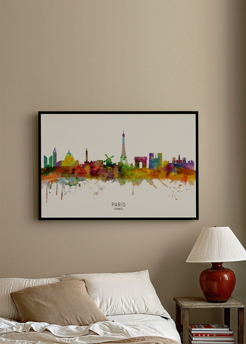 Paris Skyline multicolor - Framed poster in an interior