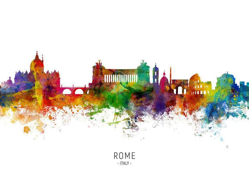 Rejseplakat: Rom skyline akvarel
