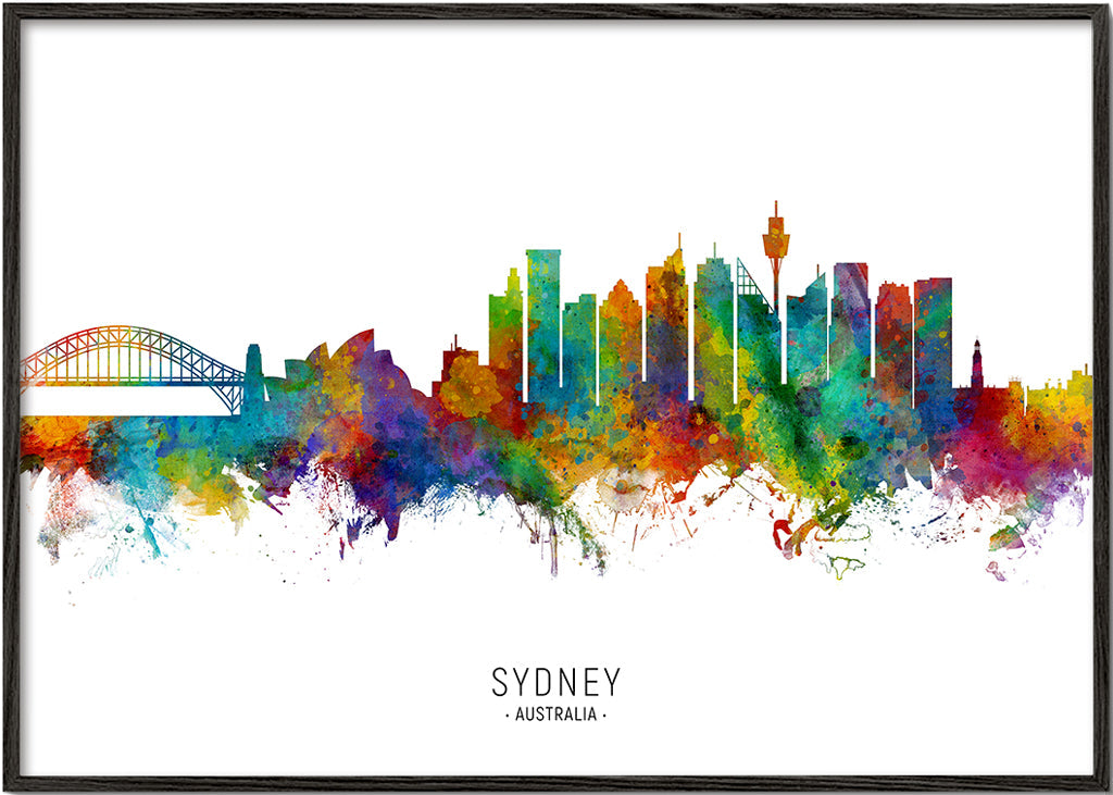 Køkkenkunst: Sydney skyline akvarel i mange farver