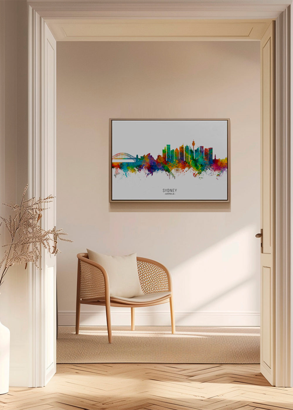 Køkkenkunst: Sydney skyline akvarel i mange farver
