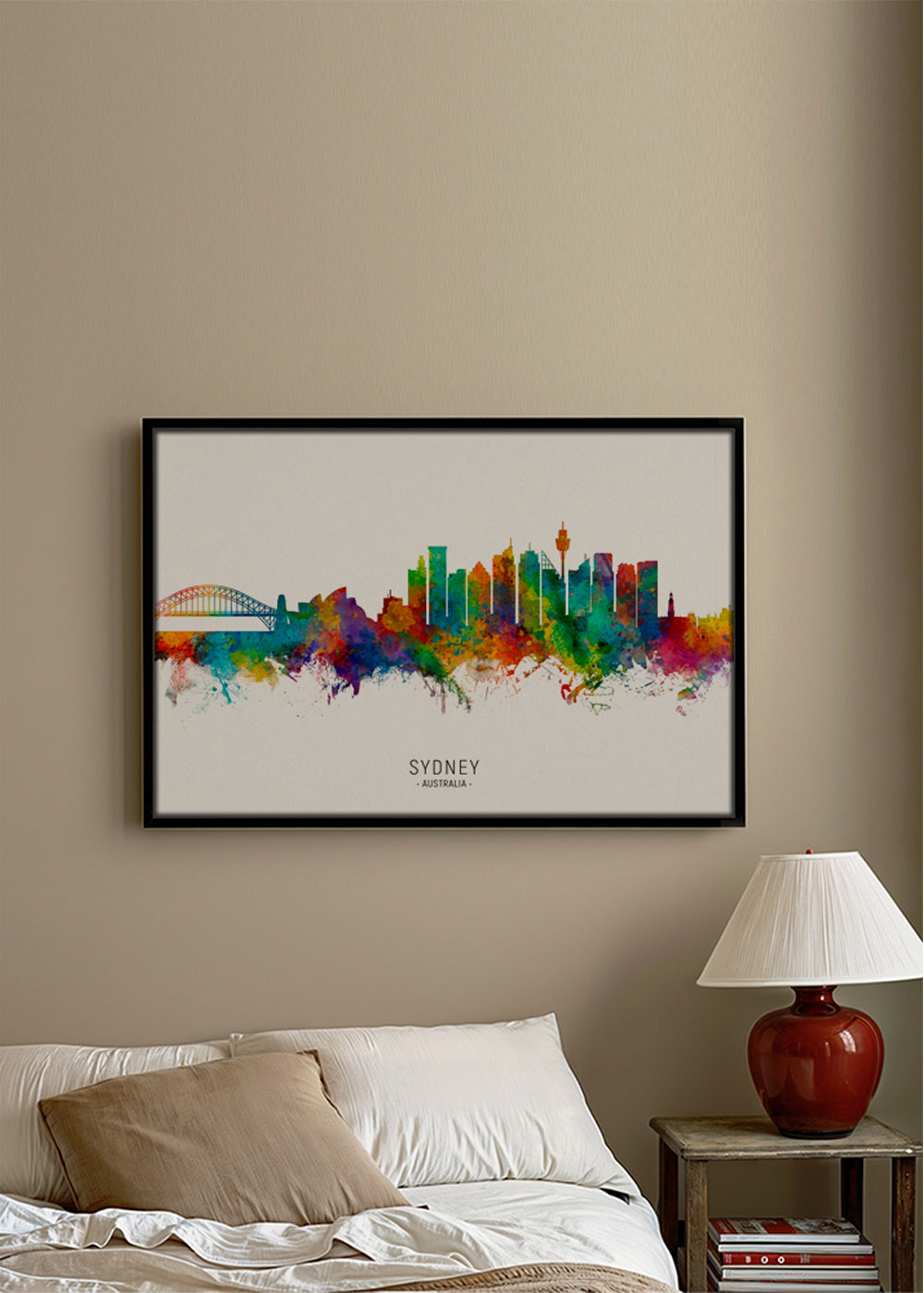 Køkkenkunst: Sydney skyline akvarel i mange farver