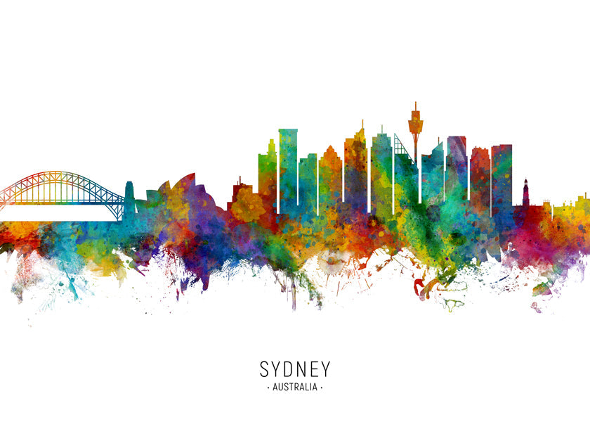 Køkkenkunst: Sydney skyline akvarel i mange farver