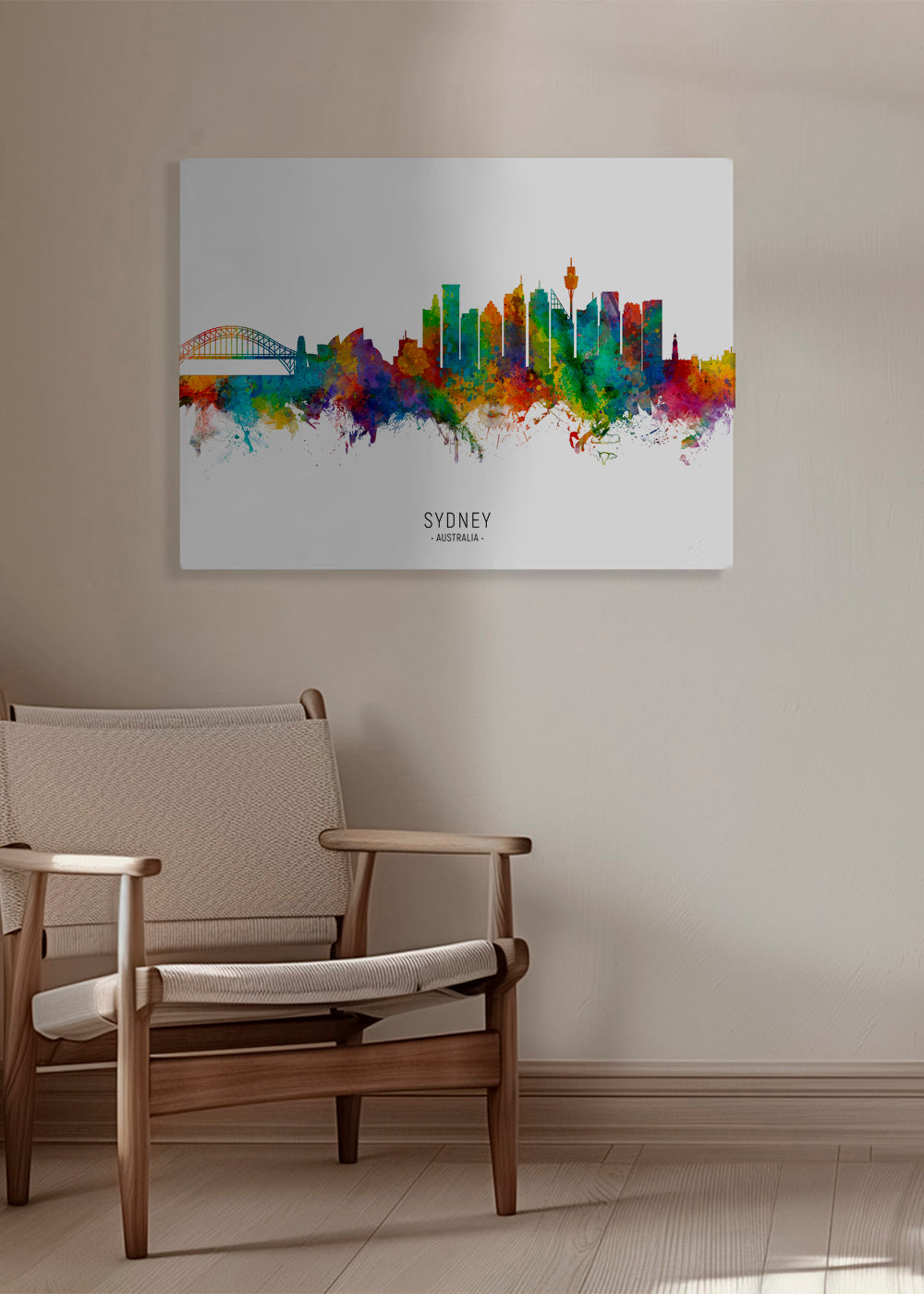 Køkkenkunst: Sydney skyline akvarel i mange farver