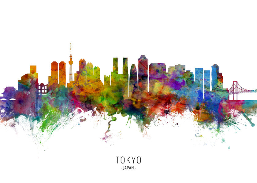 Køkkenkunst Tokyo skyline akvarel