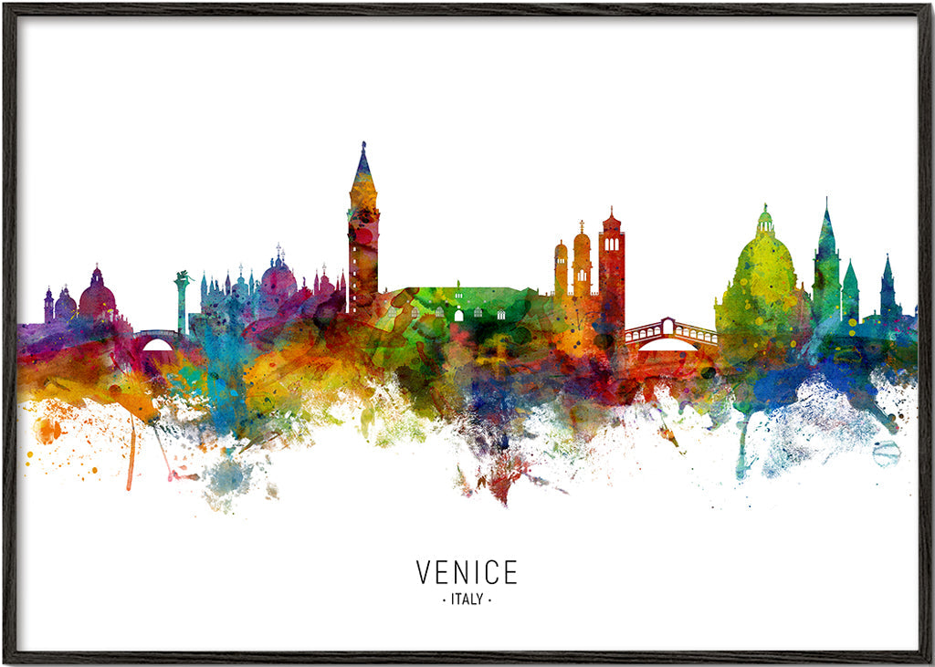 Køkkenkunst: Venedig skyline akvarel i farver