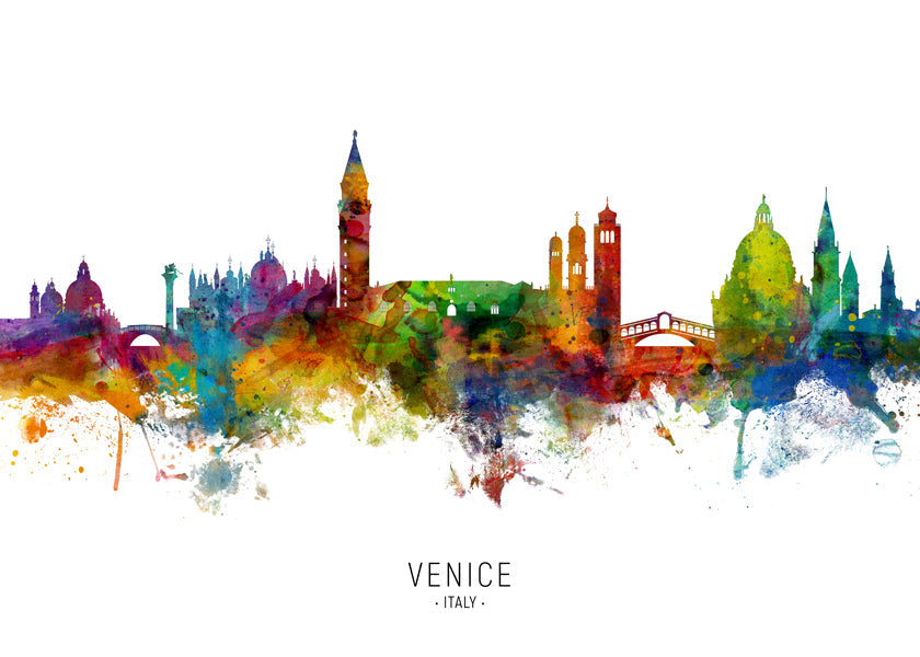 Køkkenkunst: Venedig skyline akvarel i farver