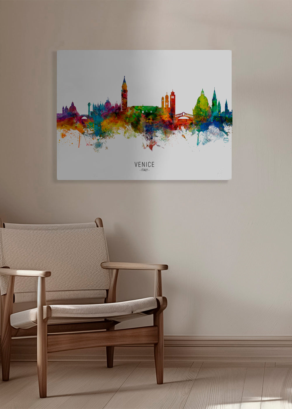 Køkkenkunst: Venedig skyline akvarel i farver