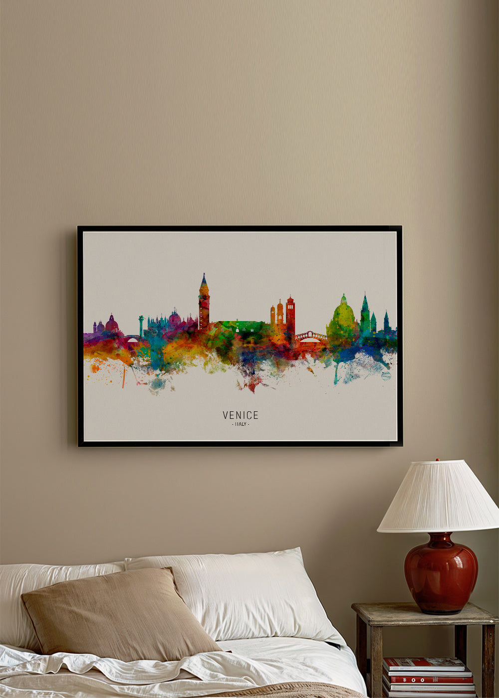 Køkkenkunst: Venedig skyline akvarel i farver