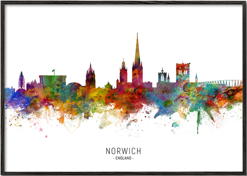 Køkkenkunst Norwich skyline akvarel i flere farver