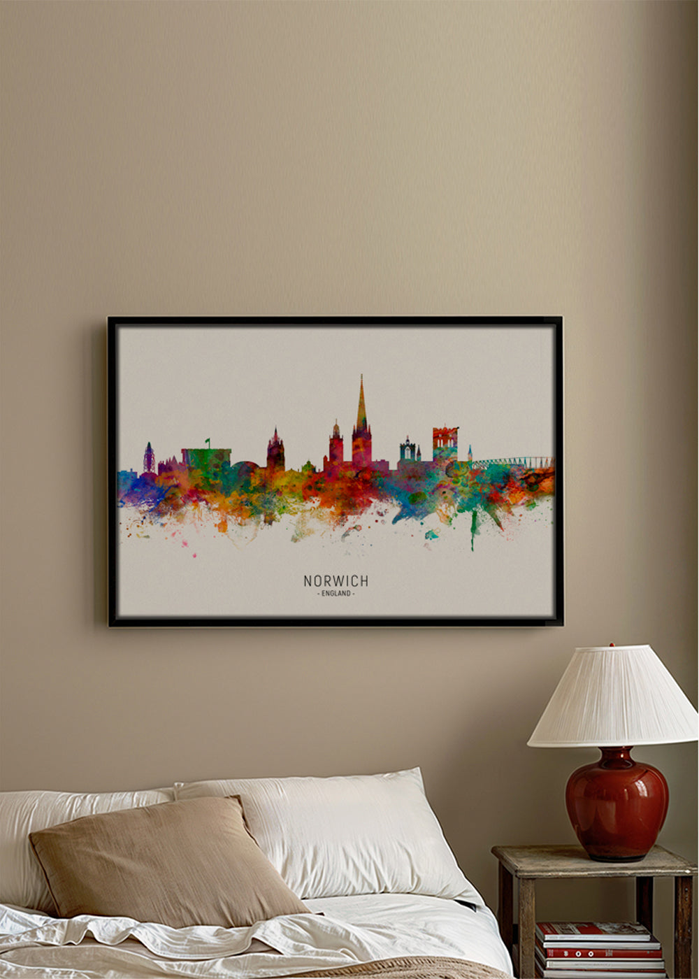 Køkkenkunst Norwich skyline akvarel i flere farver