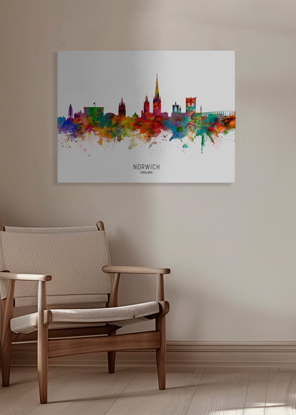 Køkkenkunst Norwich skyline akvarel i flere farver