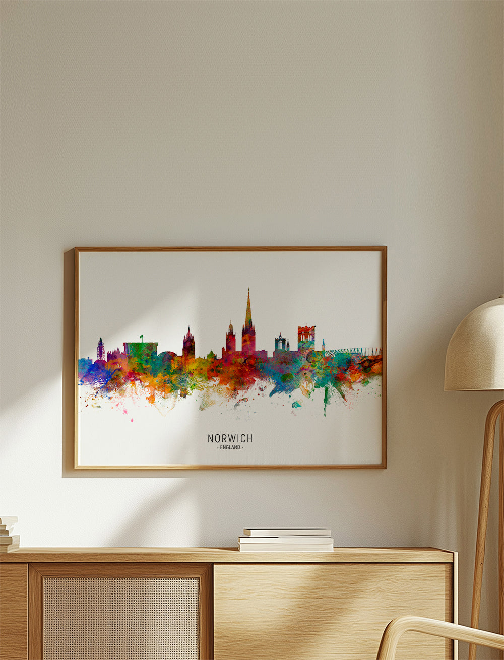 Køkkenkunst Norwich skyline akvarel i flere farver