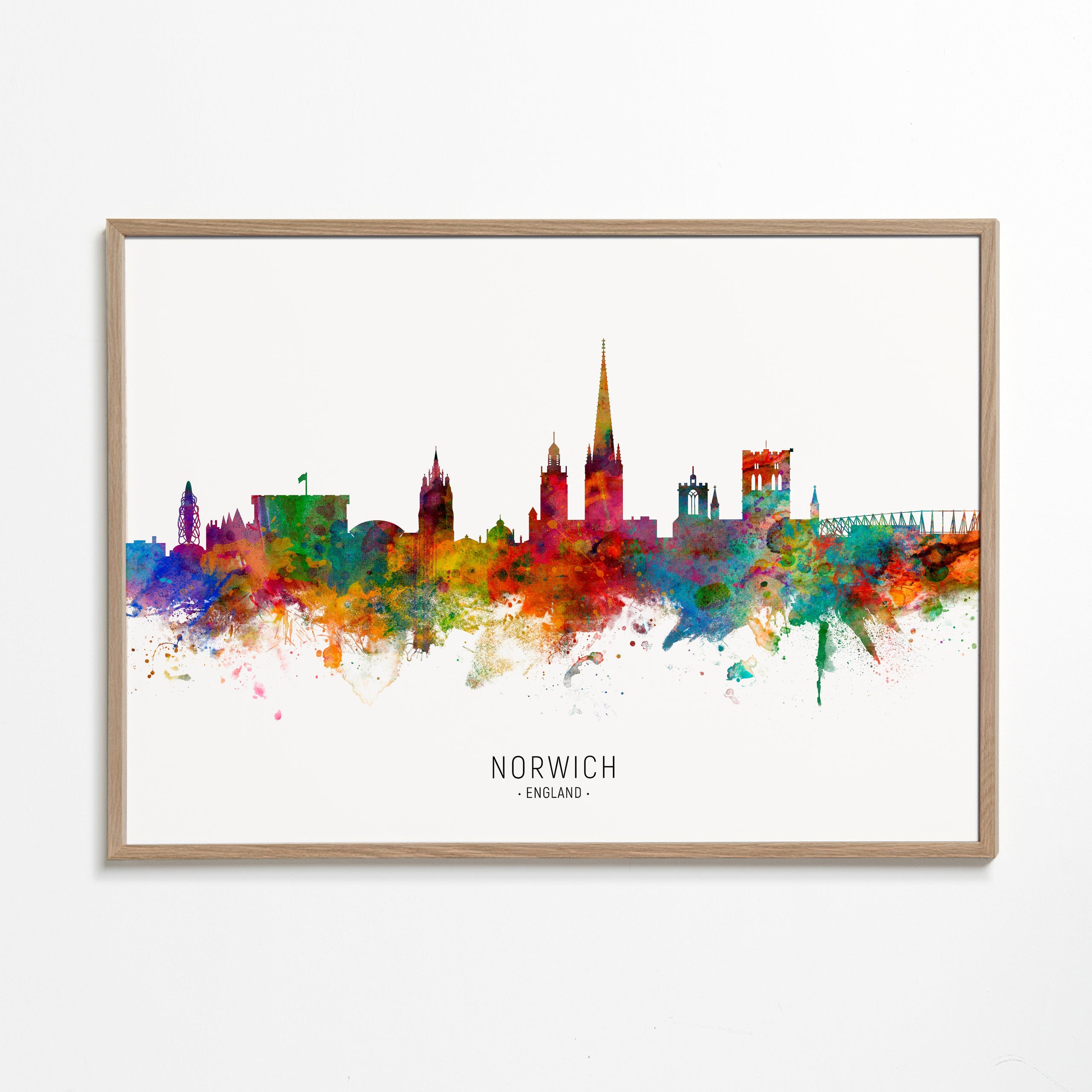 Køkkenkunst Norwich skyline akvarel i flere farver