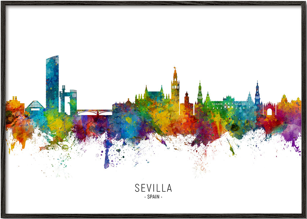 Rejseplakat: Sevilla skyline i akvarel